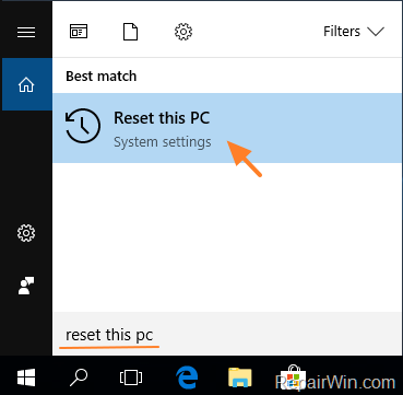 reset windows 10