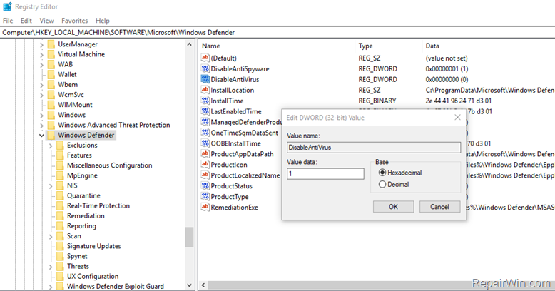 disable antivirus windows 10