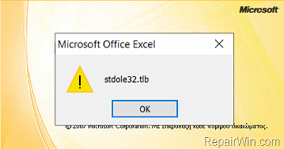 FIX stdole32.tlb error in Excel 2007 - 2010