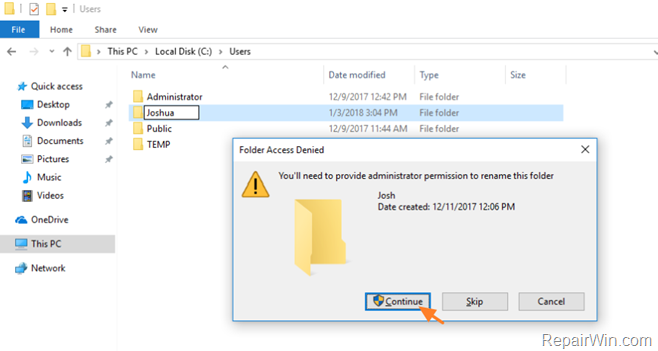 rename user folder windows