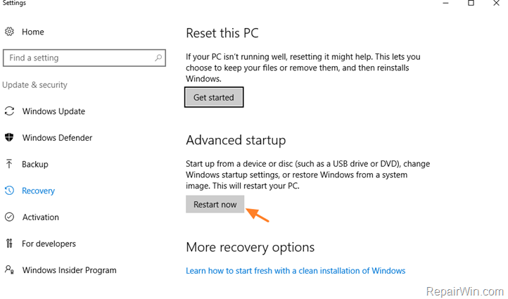 Windows 10 reset