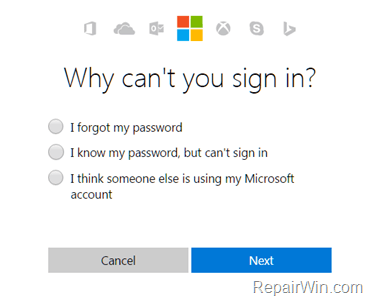 reset microsoft account password