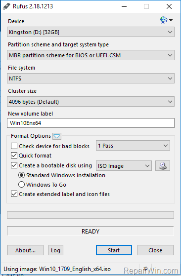 create Windows 10 usb installation media LEGACY MBR