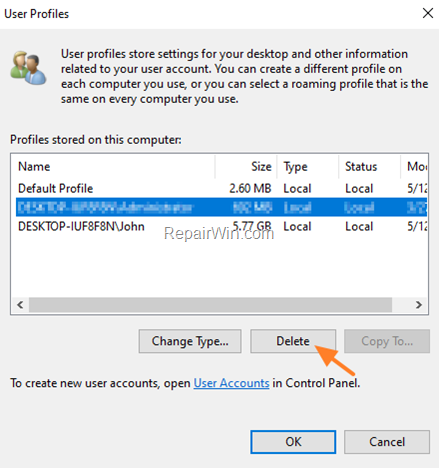 Delete User Profile