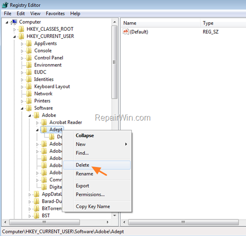 Remove Adobe Digital Editions ADEPT key (Registry)