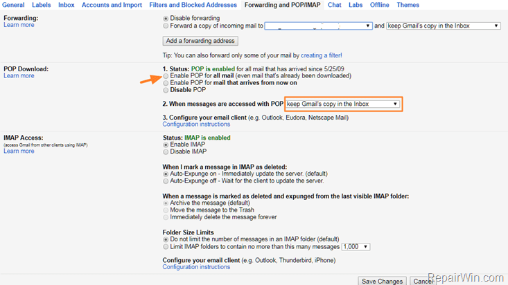 enable pop gmail