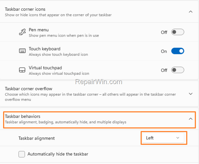 Change Taskbar Alignment Windows 11
