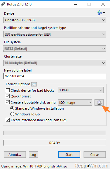 create WINDOWS 10 USB RUFUS