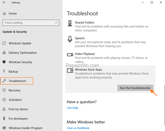 windows store apps troubleshooter