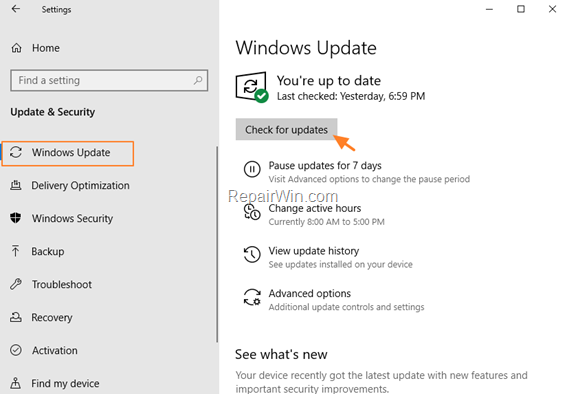 Windows 10 - Check For Updates