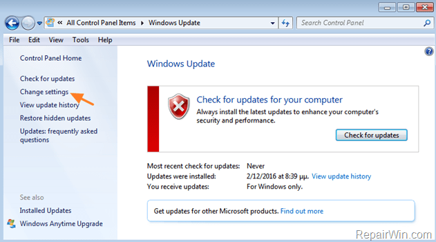 windows 7 update settings