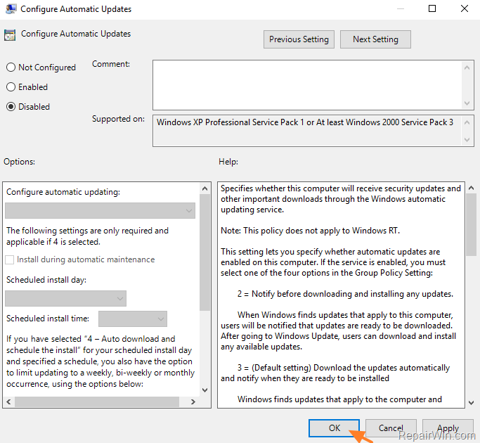 stop updates windows 10 group policy