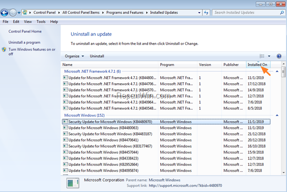 uninstall windows update