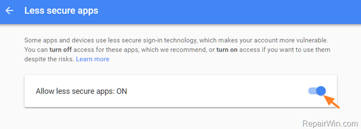 turn off Access for less secure apps gmail