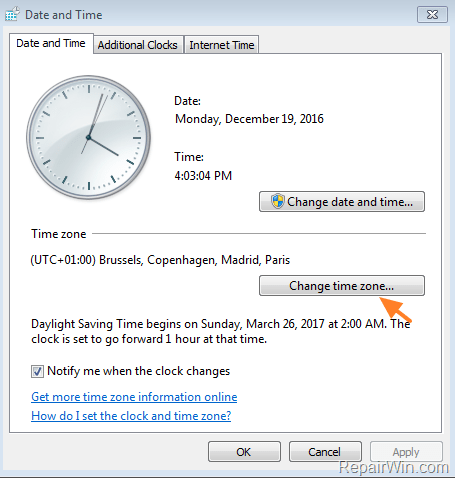 change time zone