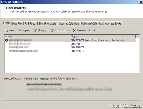 Change Account for Mail Merge