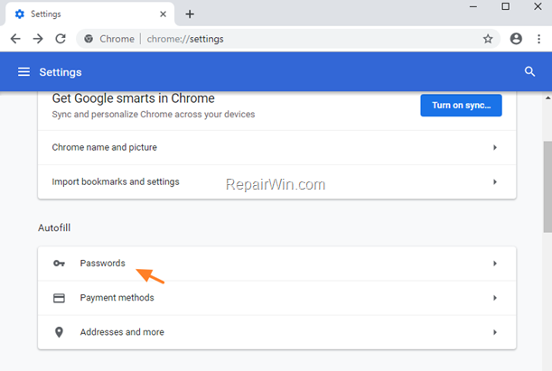 manage chrome passwords