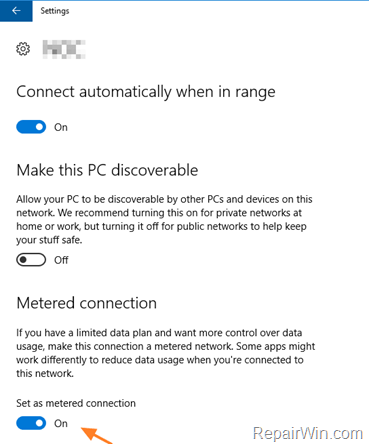Metered Connection Windows 10