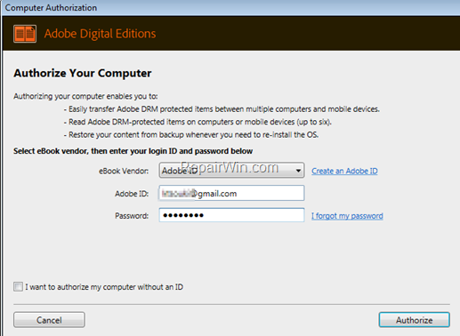 Authorize Adobe Digital Editions