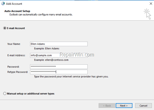 outlook account setup