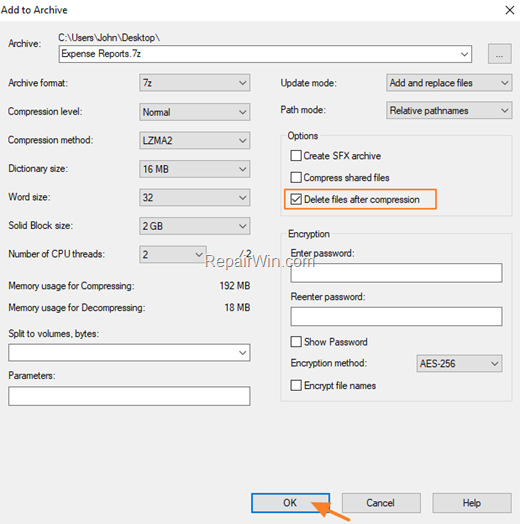 Delete files with 7-zip