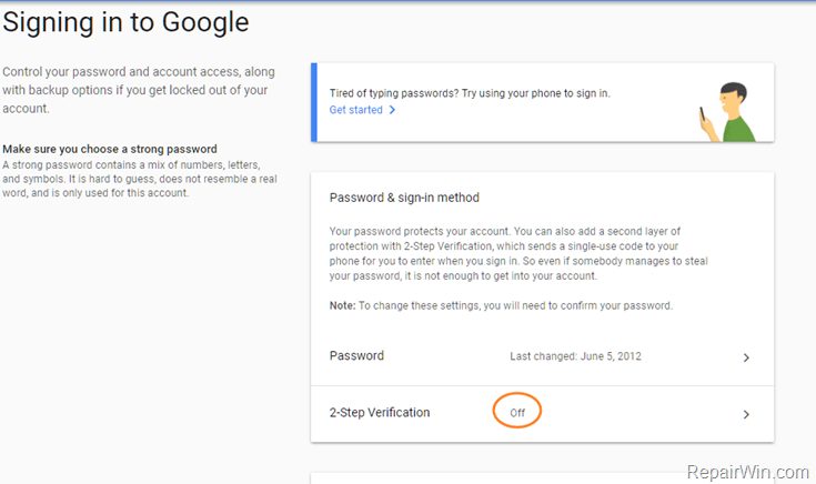 turn off 2 step verification gmail