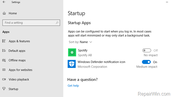 manage startup apps windows 10