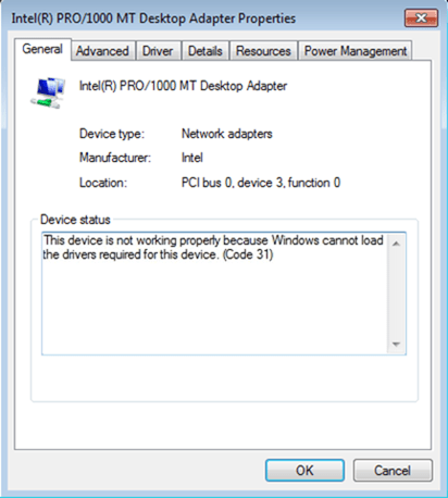 Network Adapter Error Code 31