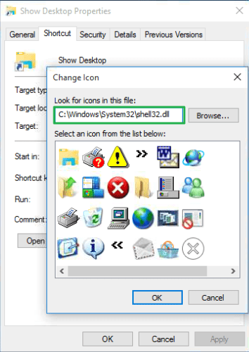 change show desktop icon