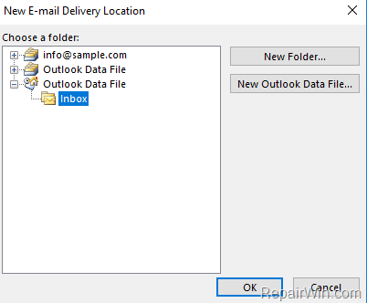 change outlook inbox folder