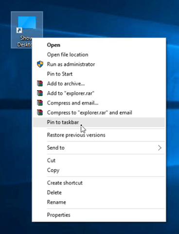 show desktop icon pin to taskbar