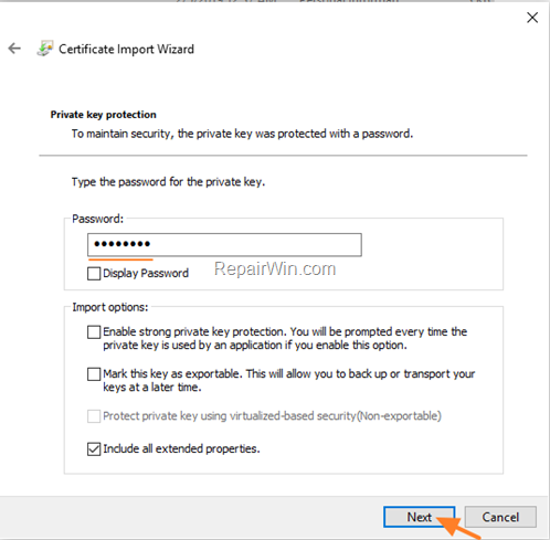 install efs .pfx certificate