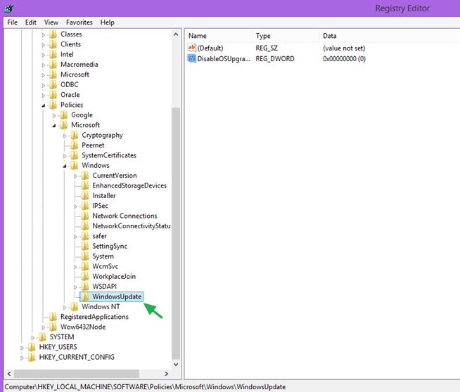 prevent windows 10 update through registry