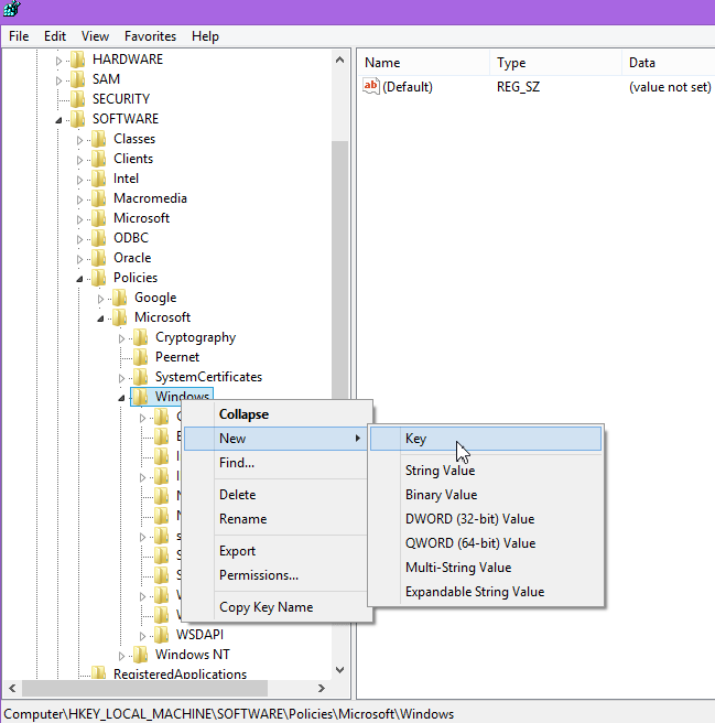 disable windows 10 update through registry