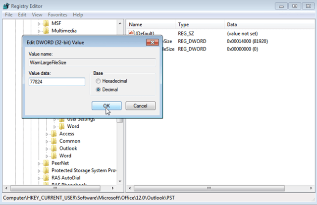 Set Outlook Warn Large File Size