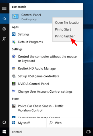 control panel pin to start