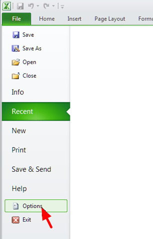 excel options