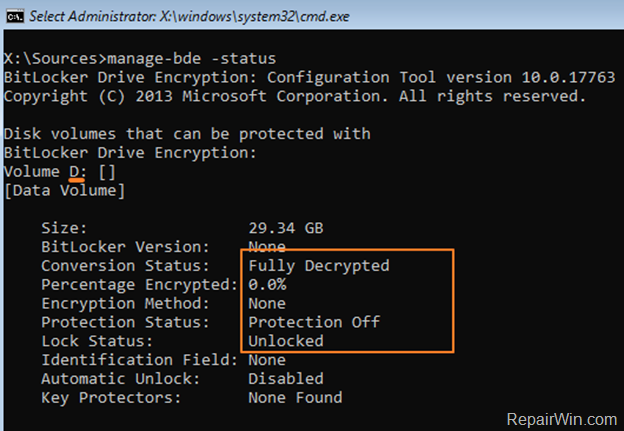 decrypt bitlocker encrypted drive windows removery environment