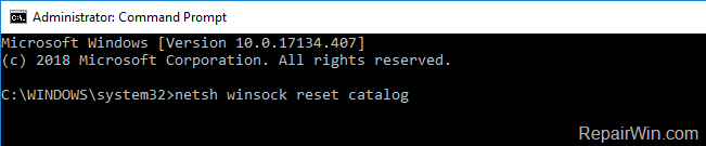 netsh winsock reset catalog