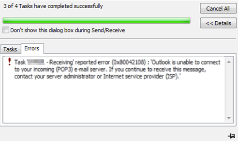 Outlook Error 0x80042108