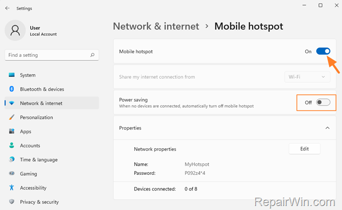 turn on hotspot windows 11