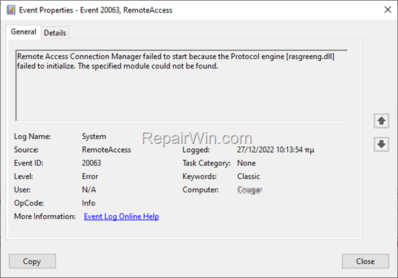 FIX Remote Access rasgreeng.dll failed to initialize