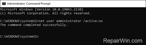 disable administrator command prompt