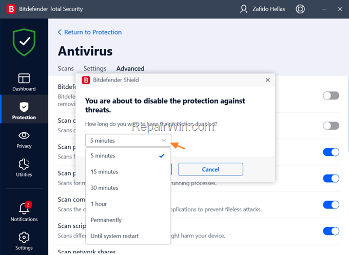 How to Disable Bitdefender protection Temporarily or Permanently.