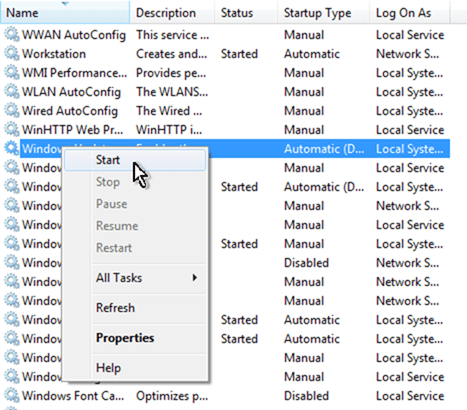 start windows update service
