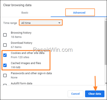 clear cookies and other site data chrome