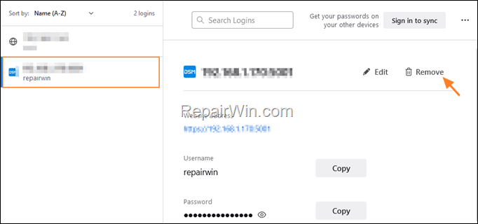 Delete Firefox Password for a Site