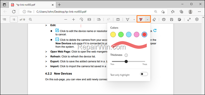 How to Highlight text on PDF documentt with Edge: