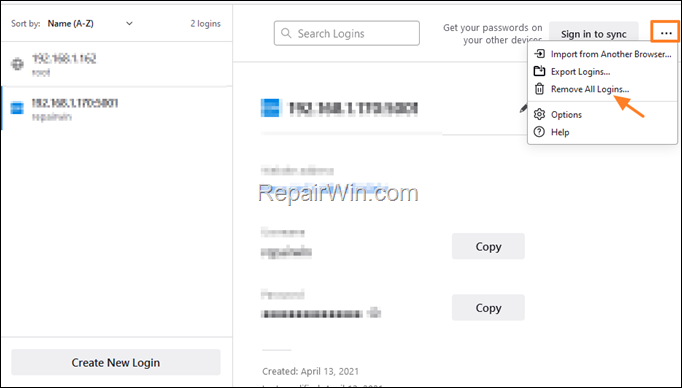 Delete All Passwords firefox
