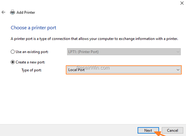 Add Printer Local Port